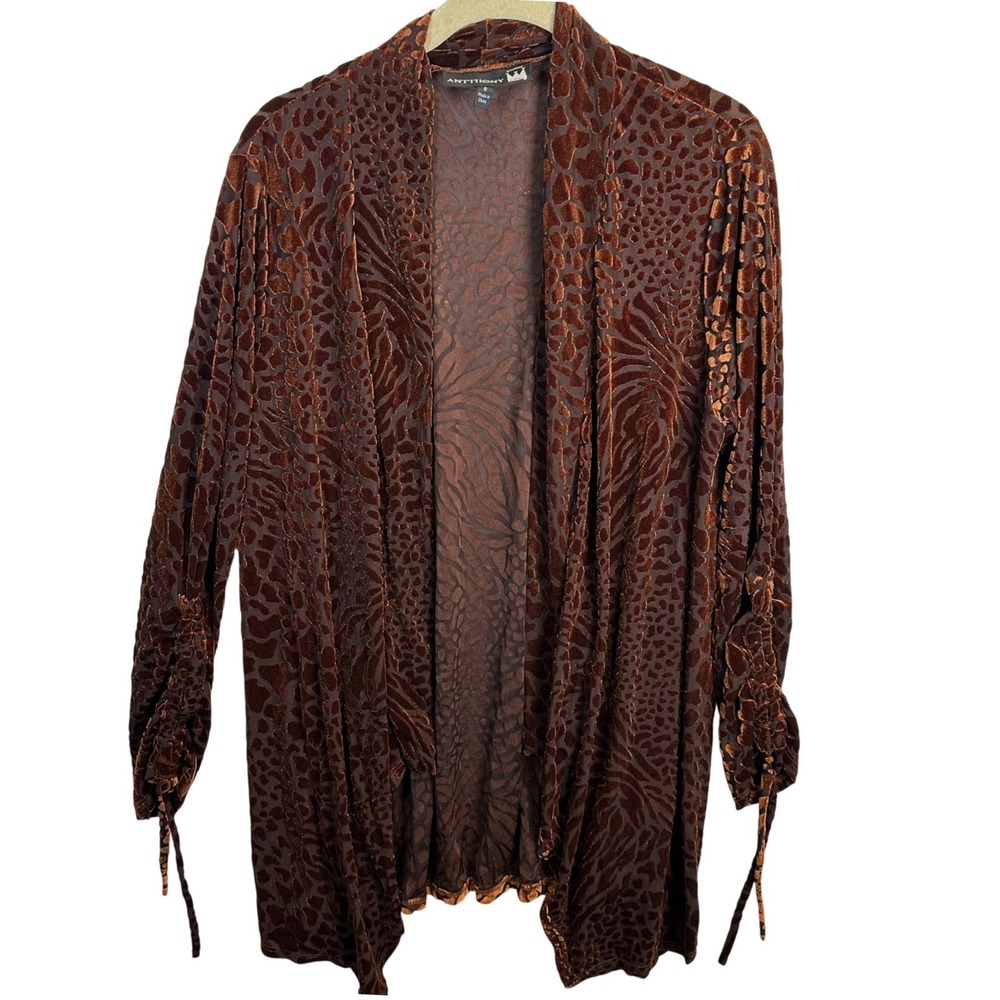 Antthony Brown Leopard Print Burnout Velvet Open Front Cardigan Jacket Small